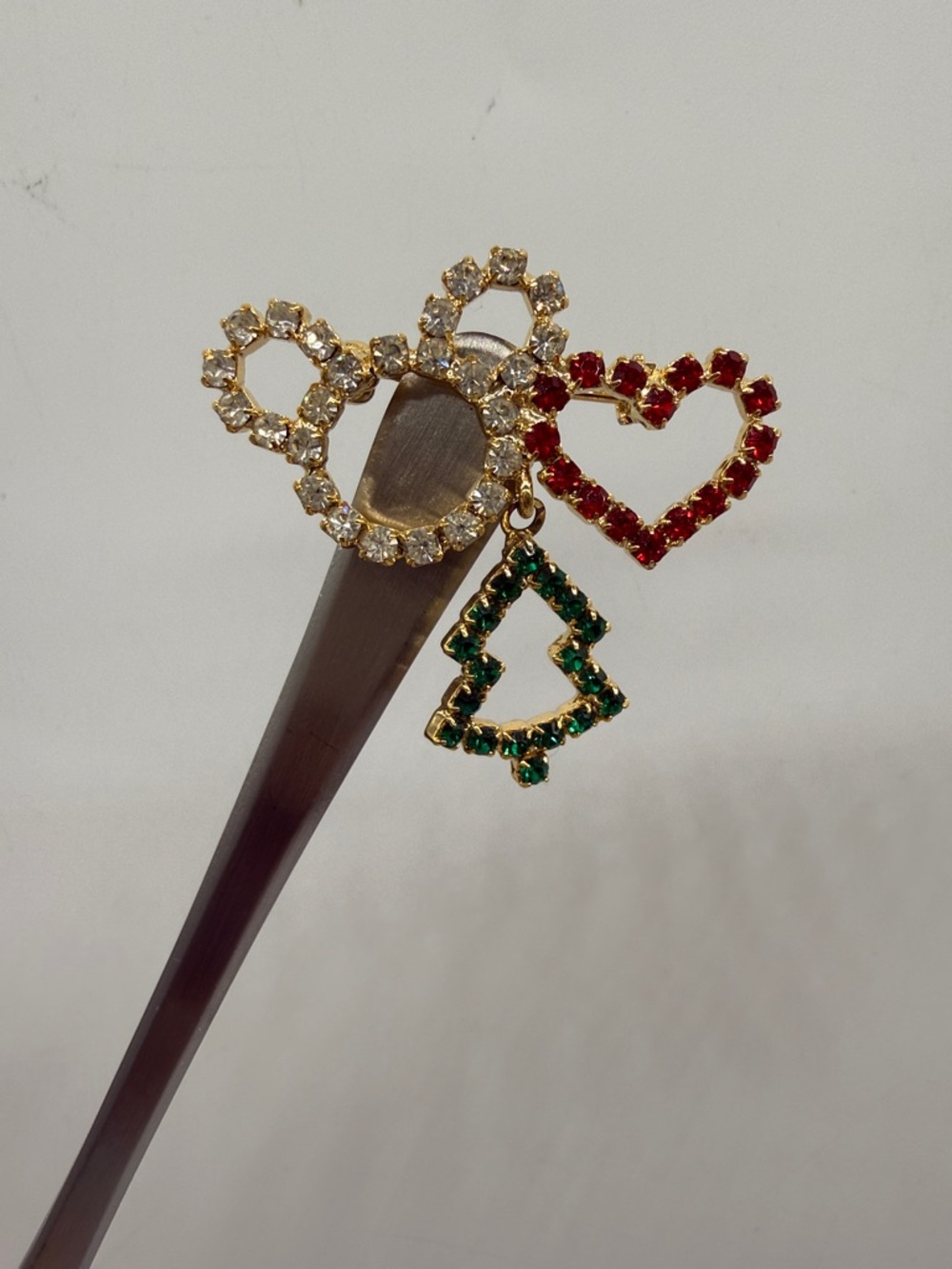 Mickey Mouse Silhouette Heart Christmas Tree Rhinestone Brooch / Pin